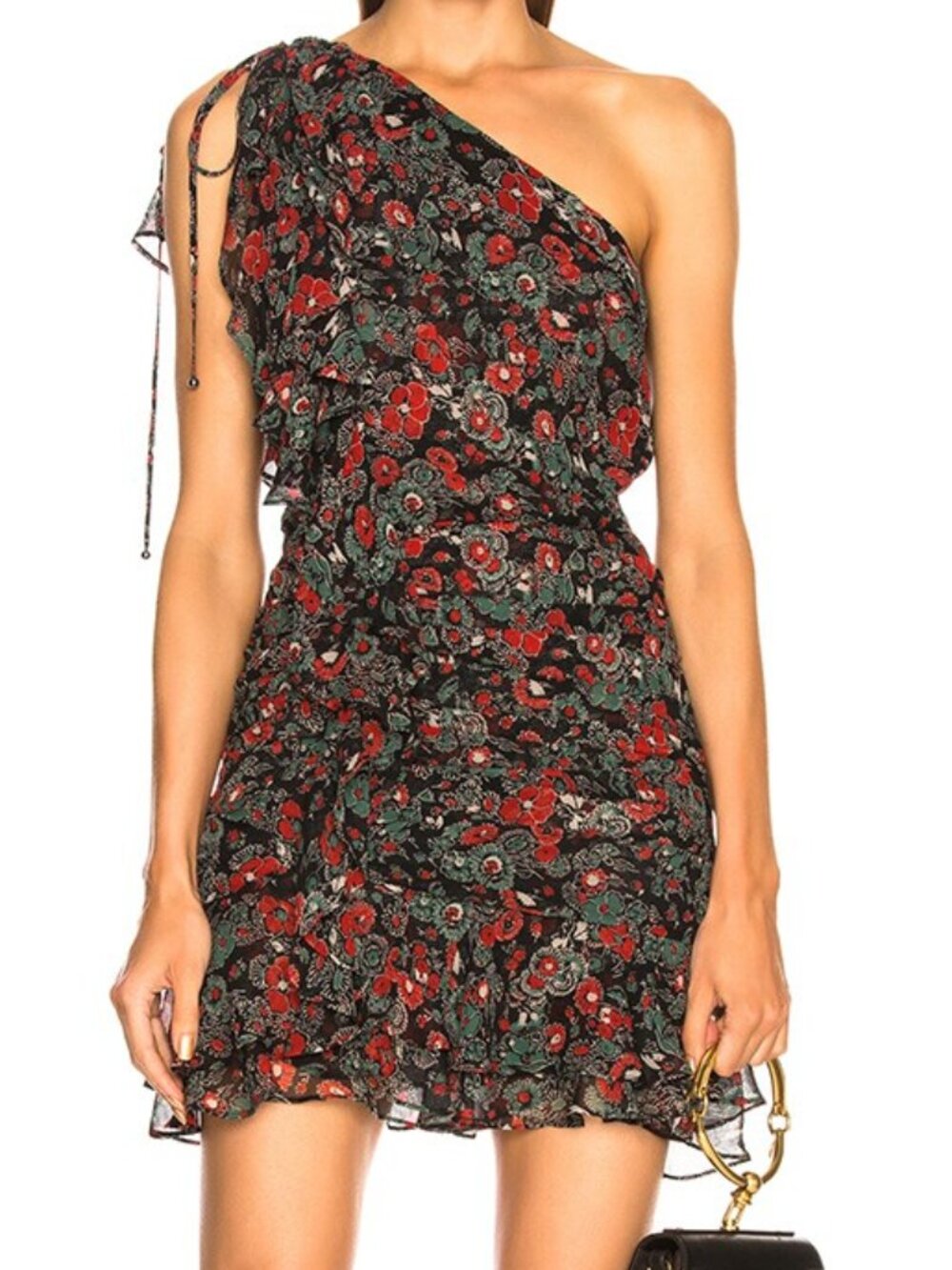 NWOT VERONICA BEARD Ballard 100% Silk Floral One-Shoulder Ruffle Mini Dress 6